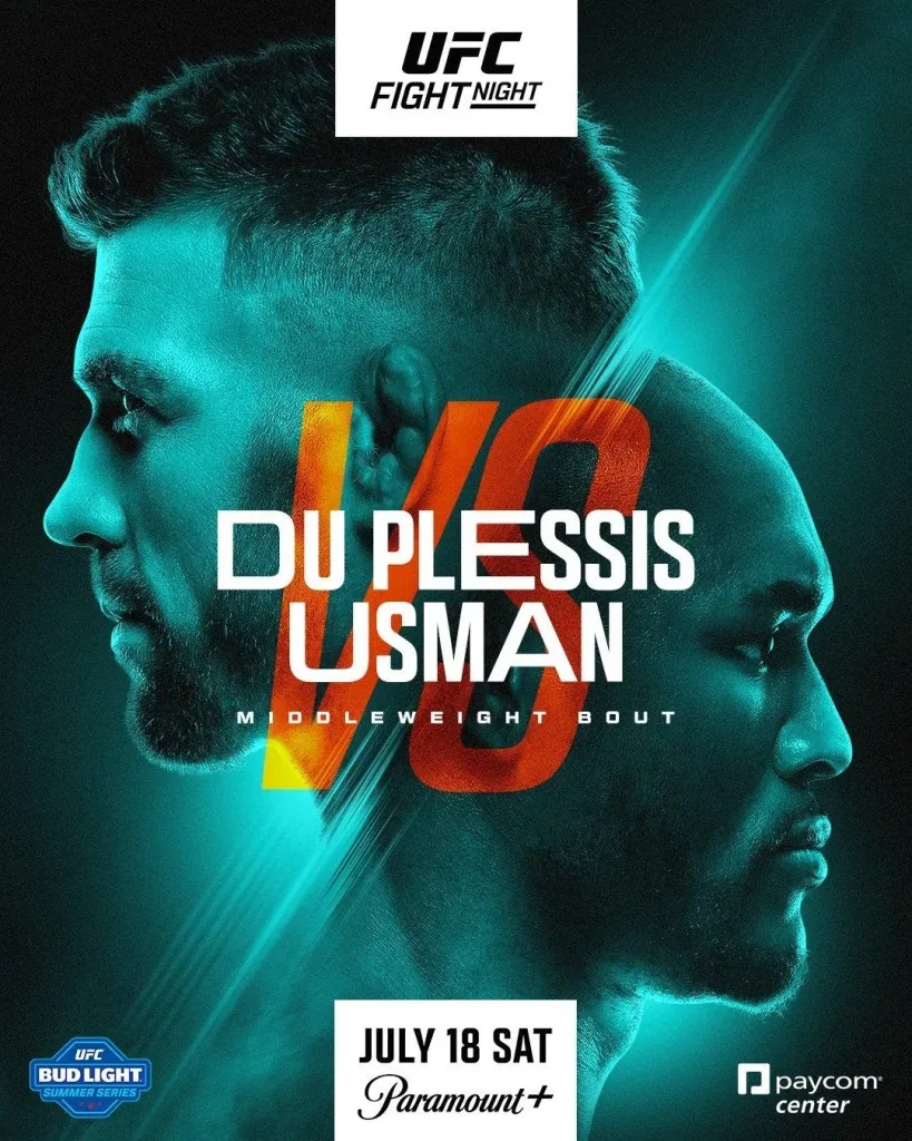 Cartel de UFC Fight Night con Dricus Du Plessis y Kamaru Usman frente a frente.
