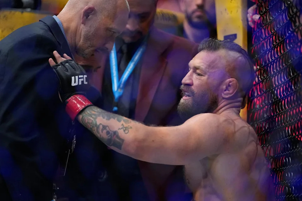 Conor McGregor suffered a serious knee injury just over a minute into his UFC return (AP)