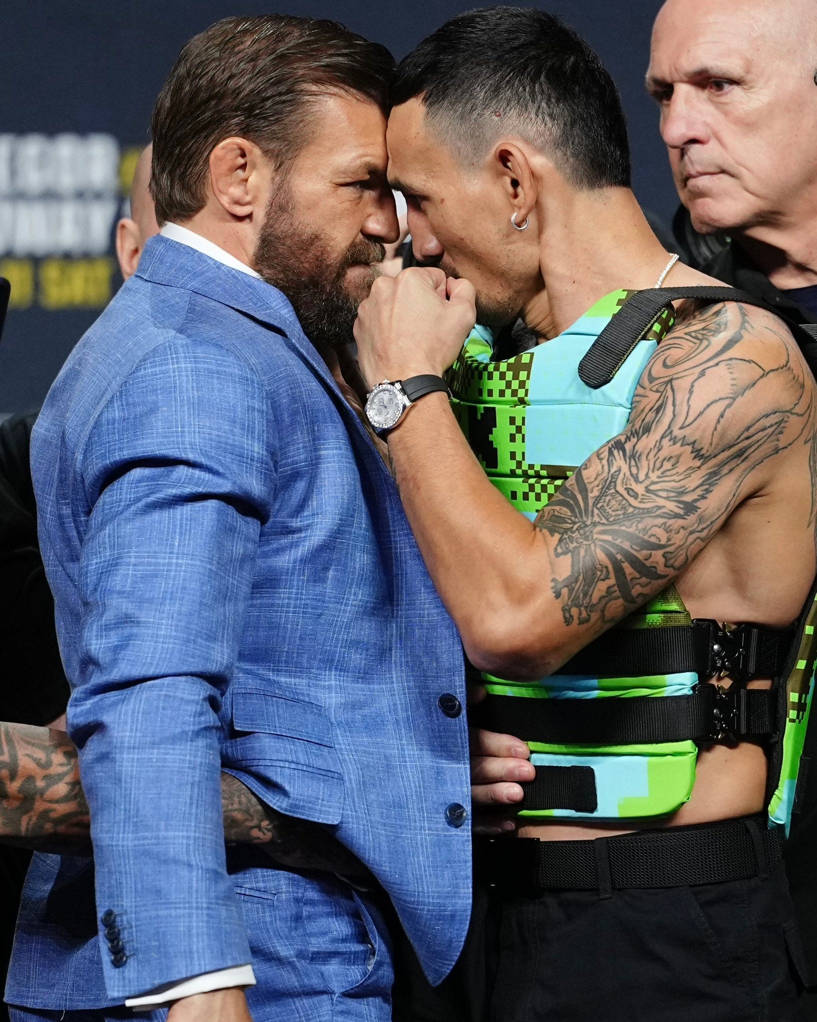 Conor McGregor vs. Max Holloway, UFC 329 pre-fight press conference faceoff
